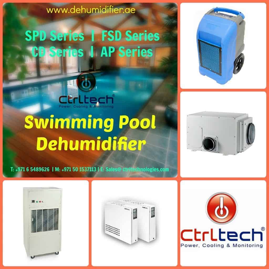 Swimming pool dehumidifier for pool room dehumidification.